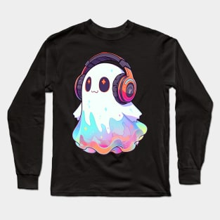 Cute Ghost With Headphones Long Sleeve T-Shirt